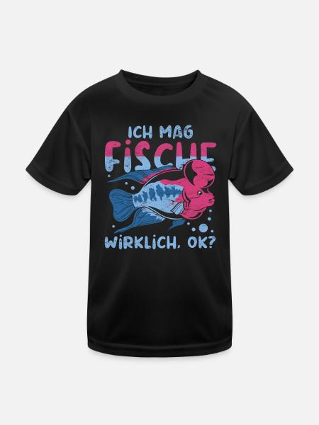 Ich mag Fische wirklich ok Lustiges Geschenk Fisch - Kinder Funktions-T-Shirt - Schwarz - Vorne