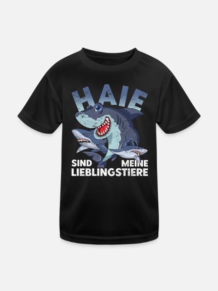 Ozean Haie sind meine Lieblingstiere Lustiges Hai - Kinder Funktions-T-Shirt - Schwarz - Vorne