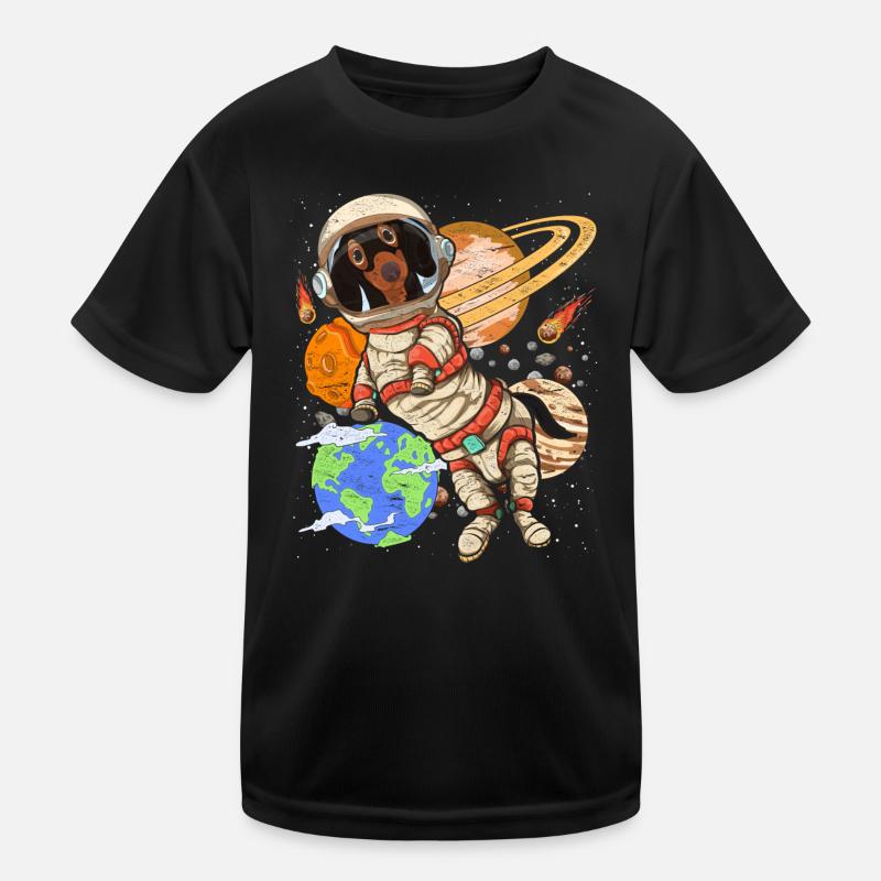 Galaxie Astronaut Hunde Geschenk Weltraum Dackel Kinder Funktions-T-Shirt
