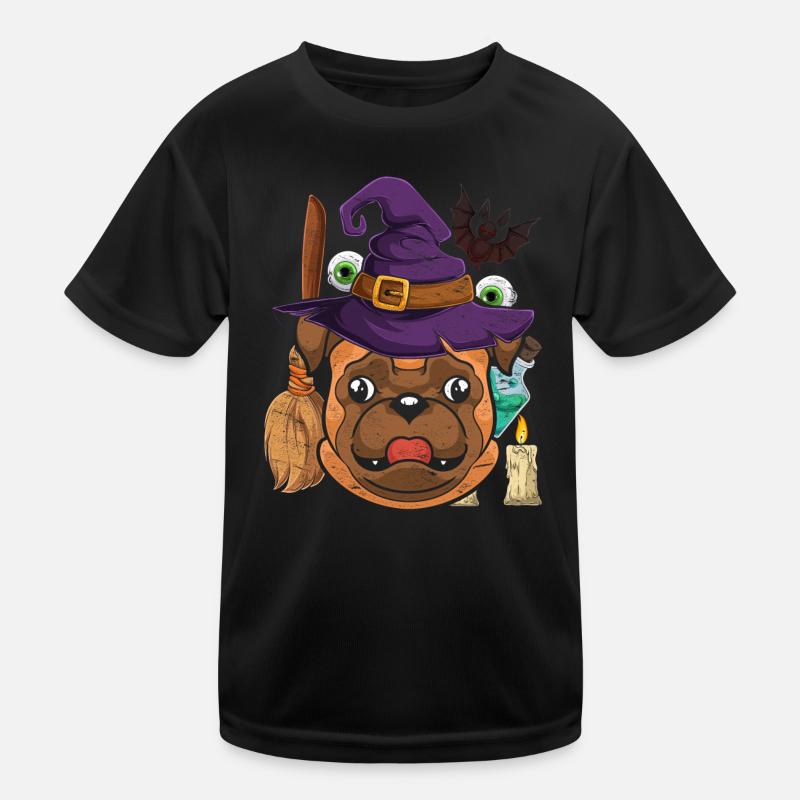 Bat Witch Hat Dog Gift Halloween Pug Kids Functional T-Shirt