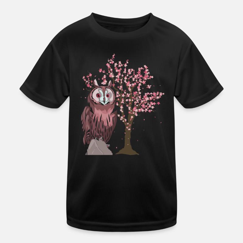 Sakura Baum Weiser Vogel Geschenk Kirschblüte Eule Kinder Funktions-T-Shirt
