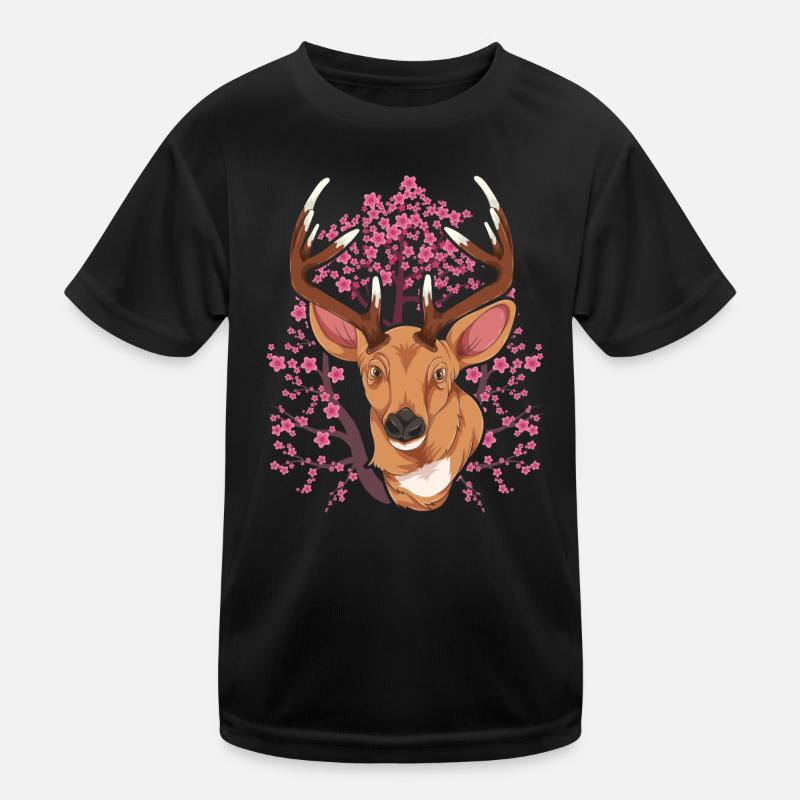 Sakura Waldbewohner Geschenk Kirschblüten Hirsch Kinder Funktions-T-Shirt