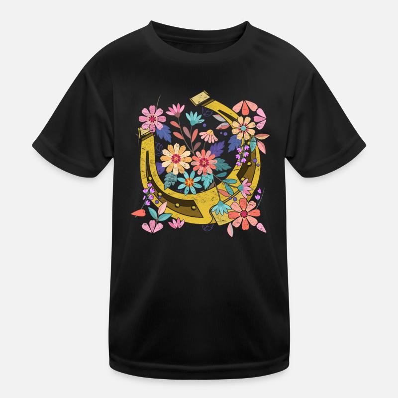 Pferde reiten Geschenk Hübsches Blumen Hufeisen Kinder Funktions-T-Shirt