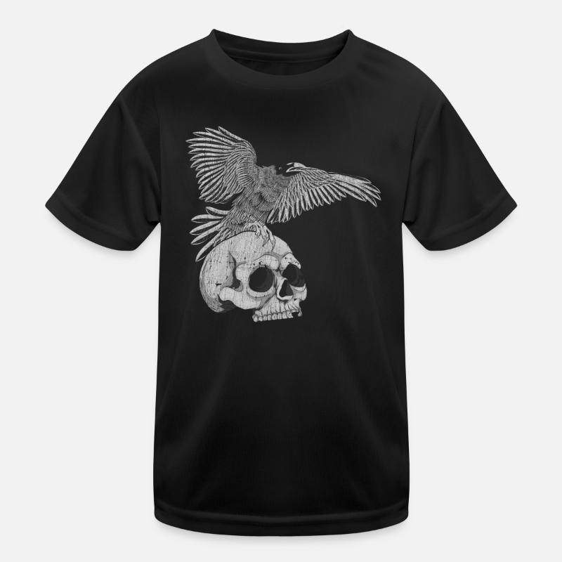 Totenkopf Krähe Schwarzer Vogel Geschenk Rabe Kinder Funktions-T-Shirt