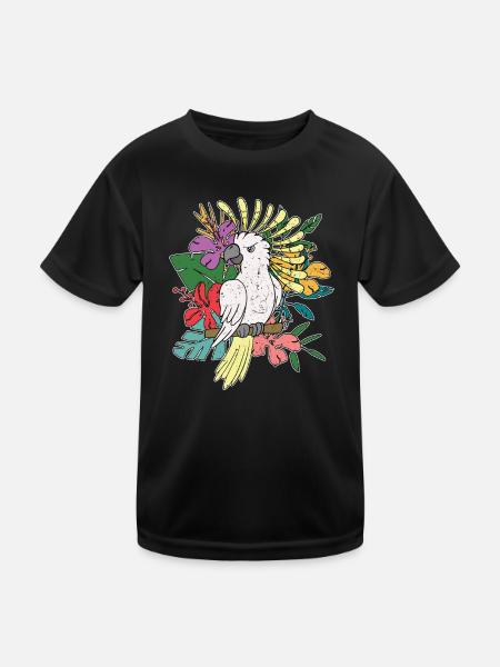 Oiseau perroquet Animal cadeau coloré Floral cacatoès - T-shirt sport Enfant - noir - Devant
