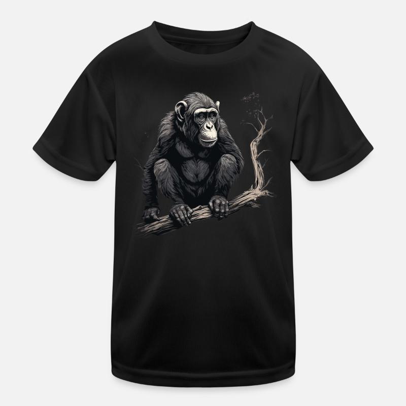 Schimpanse Affe - Kinder Funktions-T-Shirt - Schwarz