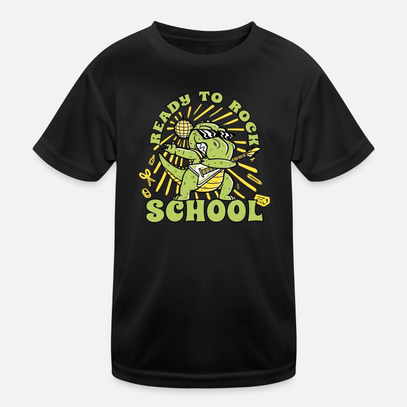 T-Rex Rockig Dino Enrollment Guitar 1st Class Kids Functional T-Shirt