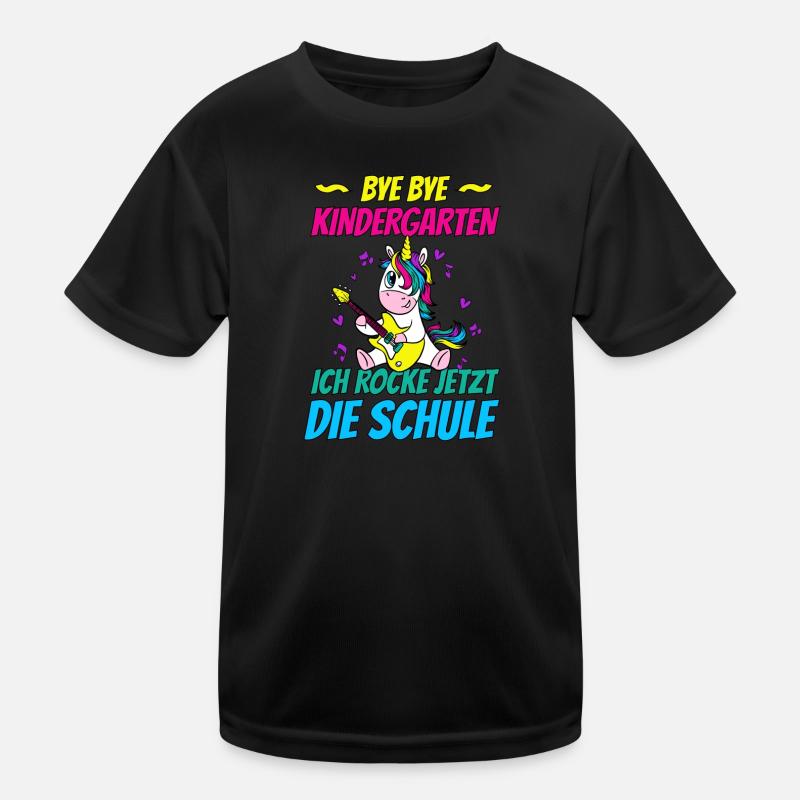 Erstklässler Süßes Einhorn Mit Gitarre Schulanfang - Kinder Funktions-T-Shirt - Schwarz