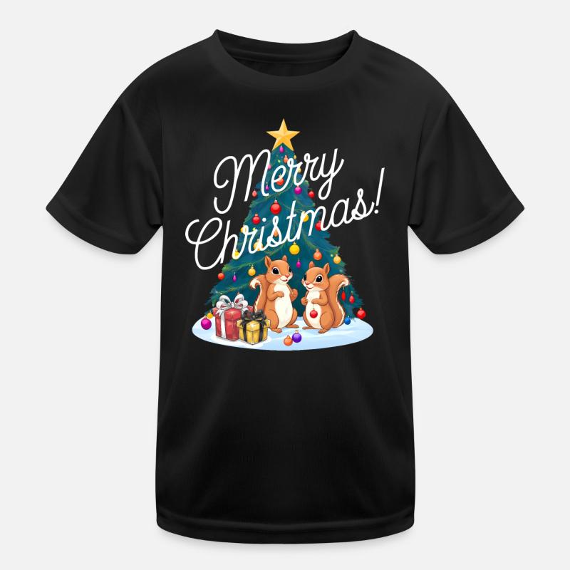Eichhörnchen Weihnachten Tannenbaum Weihnachtsbaum - Kinder Funktions-T-Shirt - Schwarz