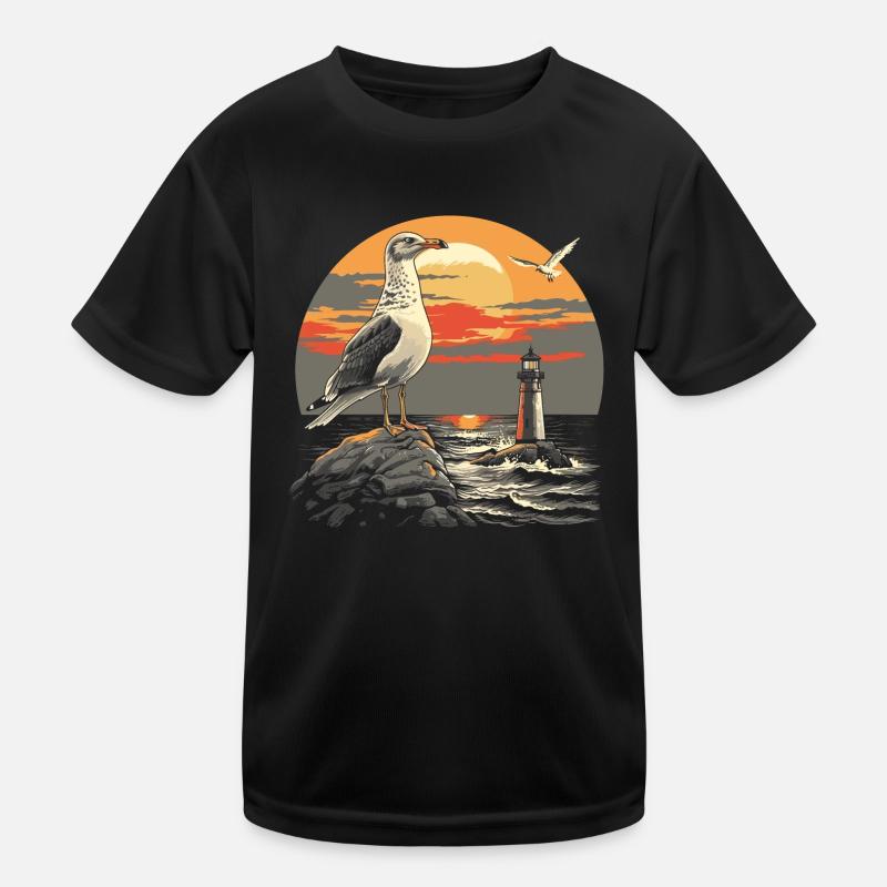 Möwe Seevogel Leuchtturm Sunset Kinder Funktions-T-Shirt