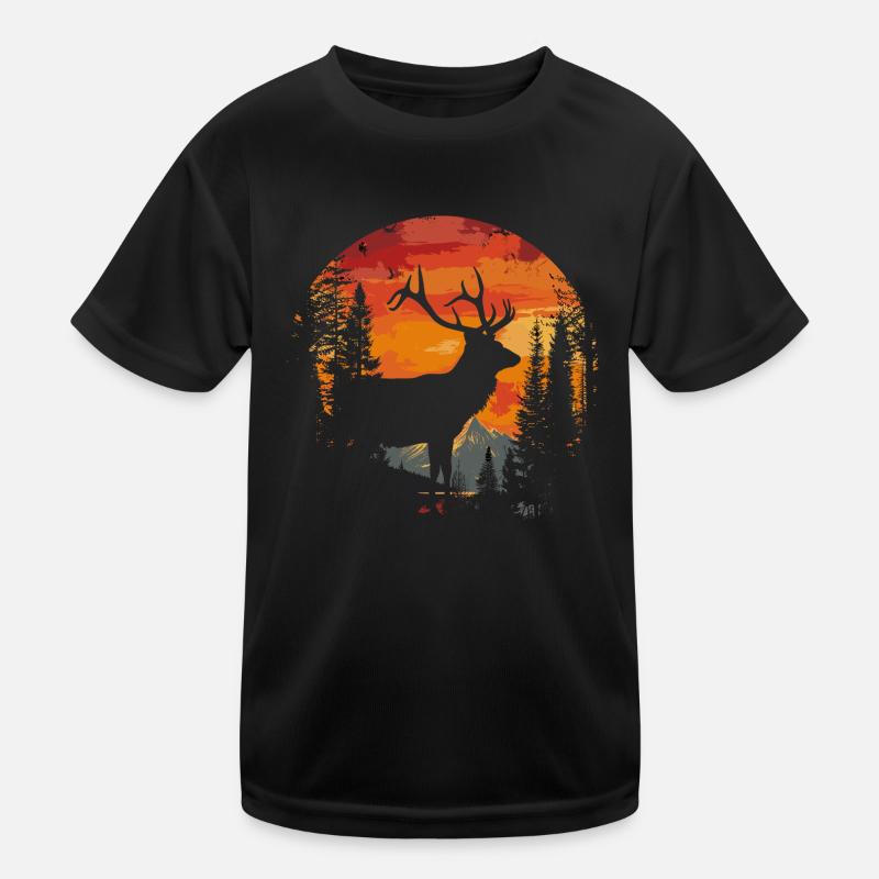 Hirsch Wald Reh Natur Sunset Kinder Funktions-T-Shirt