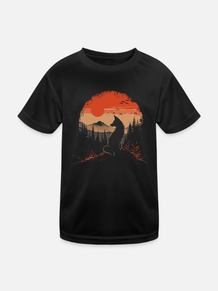 fox head forest animal nature trees baby fox - Kids Functional T-Shirt - black - Front
