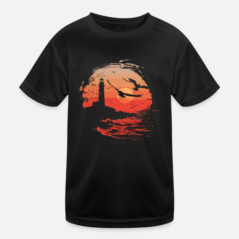 Seagull Seabird Lighthouse Sunset Kids Functional T-Shirt