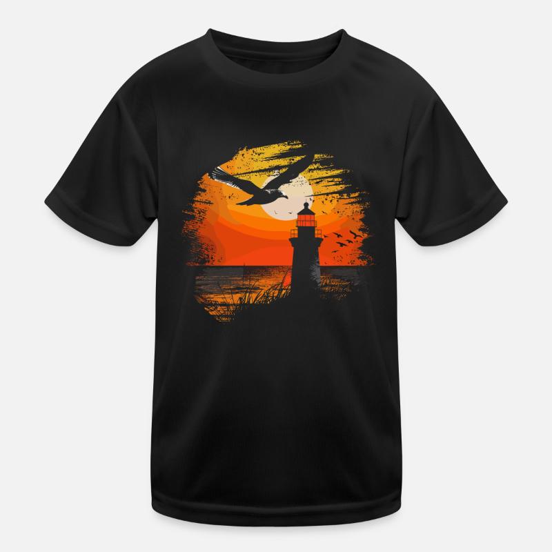 Möwe Seevogel Leuchtturm Sunset Kinder Funktions-T-Shirt