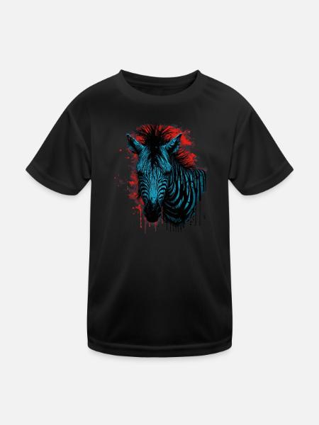 Zebra - Kinder Funktions-T-Shirt - Schwarz - Vorne
