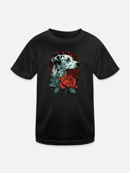 Dalmatien avec rose rouge - T-shirt sport Enfant - noir - Devant