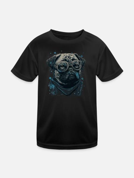 Chien carlin avec des lunettes de nerd - T-shirt sport Enfant - noir - Devant