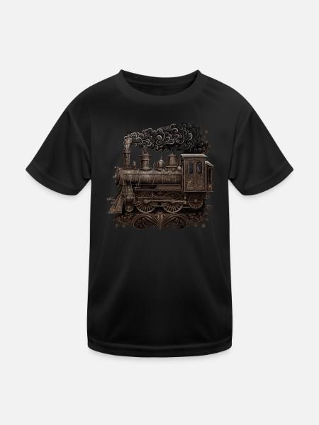 Dampflokomotive - Kinder Funktions-T-Shirt - Schwarz - Vorne