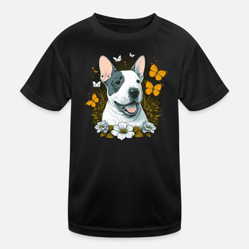 Cheerful bull terrier with flowers Kids Functional T-Shirt