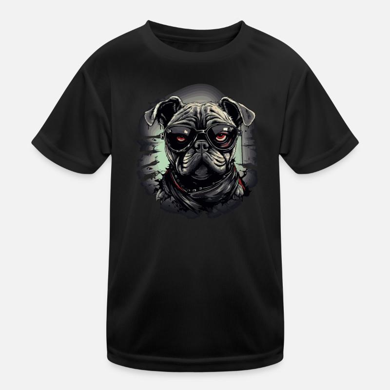 Mops Hund mit Nerdbrille Kinder Funktions-T-Shirt