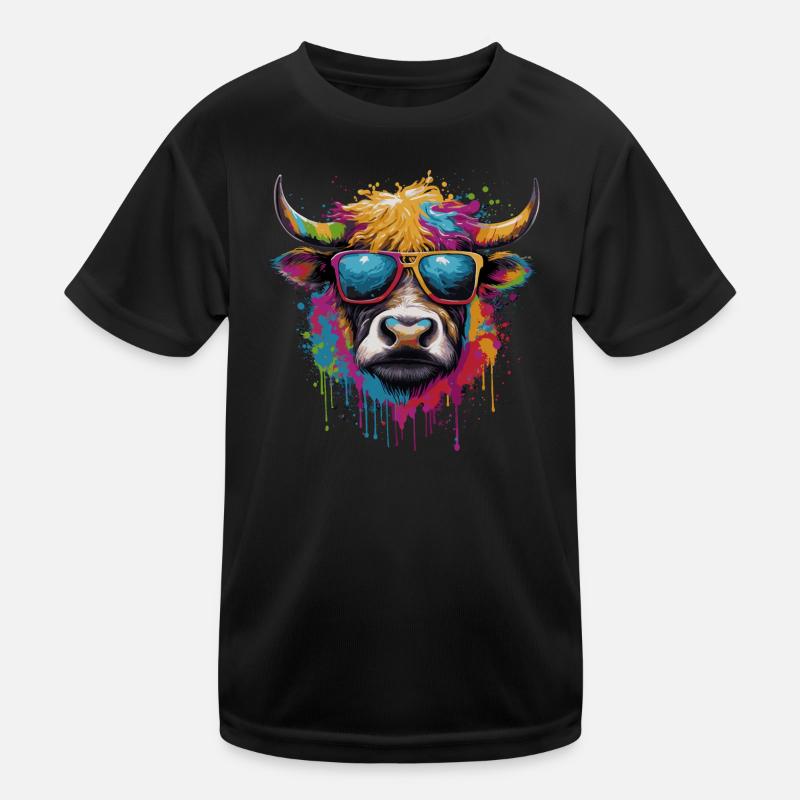 Drôle de vache colorée avec des lunettes de soleil T-shirt sport Enfant