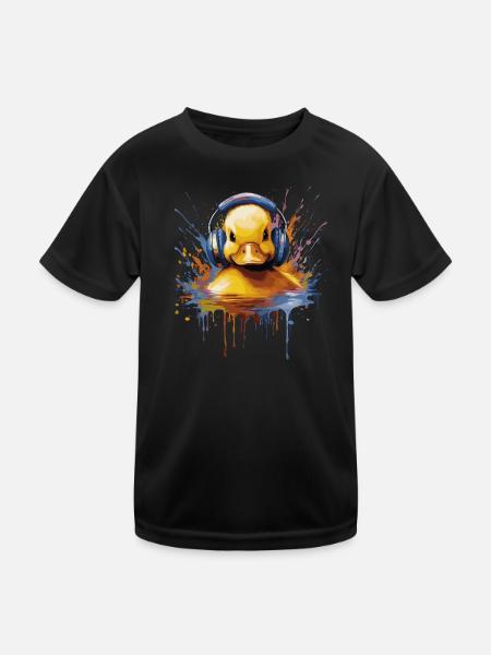 Entenbaby hört Musik mit Kopfhörern - Kinder Funktions-T-Shirt - Schwarz - Vorne