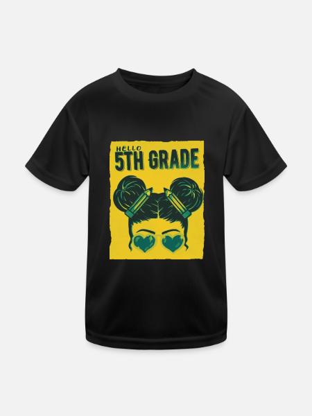 Bonjour 5th Grade Messy Bun Girls Cute Heart Back - T-shirt sport Enfant - noir - Devant