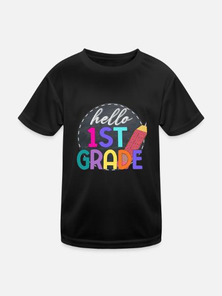 Hallo 1. Klasse Zurück zur Schule Erster Tag - Kinder Funktions-T-Shirt - Schwarz - Vorne