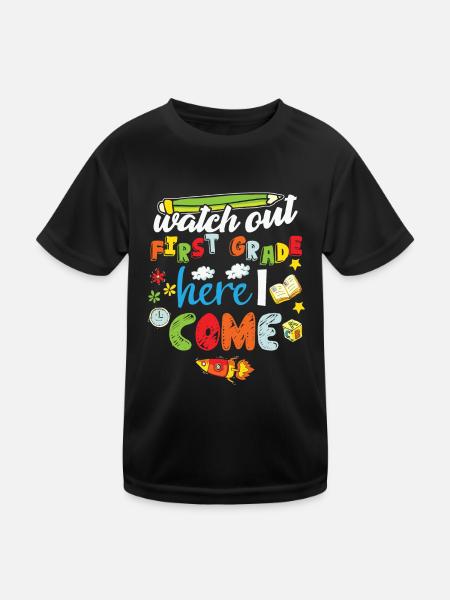 Hallo 1. Klasse Zurück zur Schule Erster Tag - Kinder Funktions-T-Shirt - Schwarz - Vorne