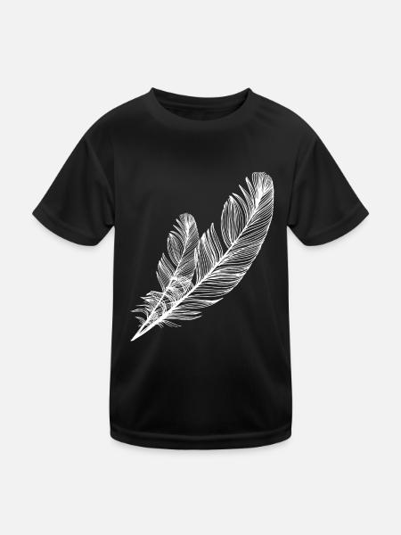 kleine und große Feder - Kinder Funktions-T-Shirt - Schwarz - Vorne