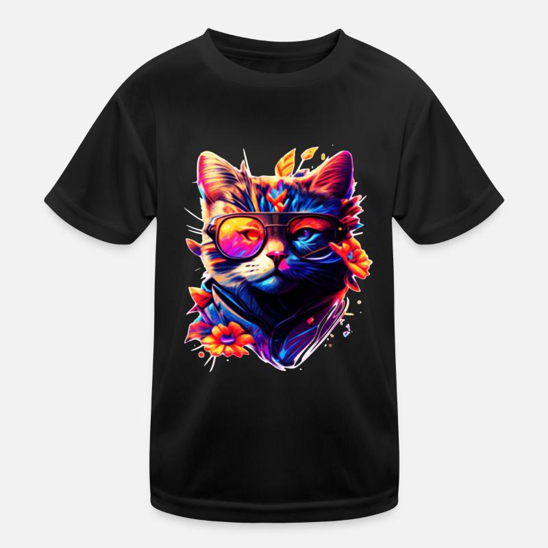 Hawaii Katzengesicht in stylisher Regenbogenfarbe Kinder Funktions-T-Shirt