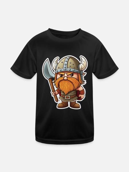 Norse Cuteness: Cute Cartoon Viking - Kids Functional T-Shirt - black - Front