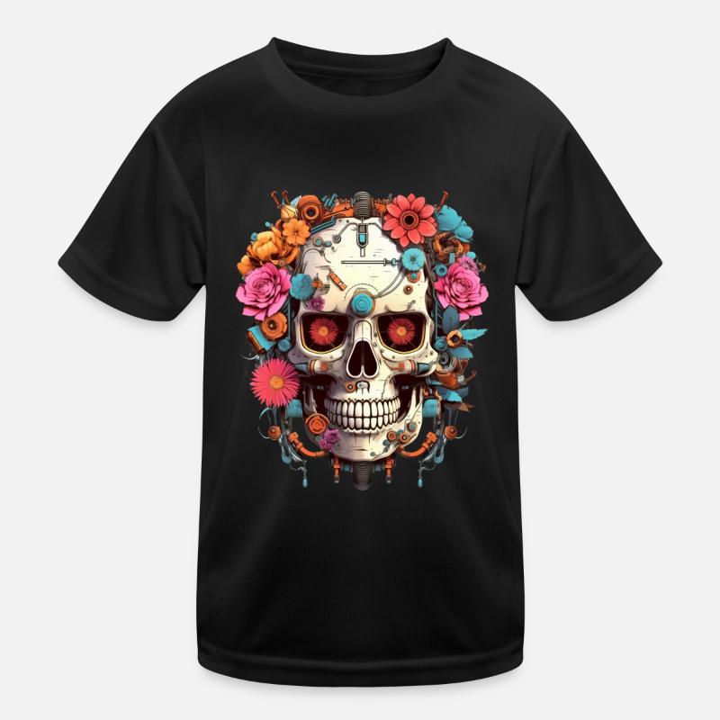 Cyborg Totenkopf Roboter Androide Sugar Skull Kinder Funktions-T-Shirt