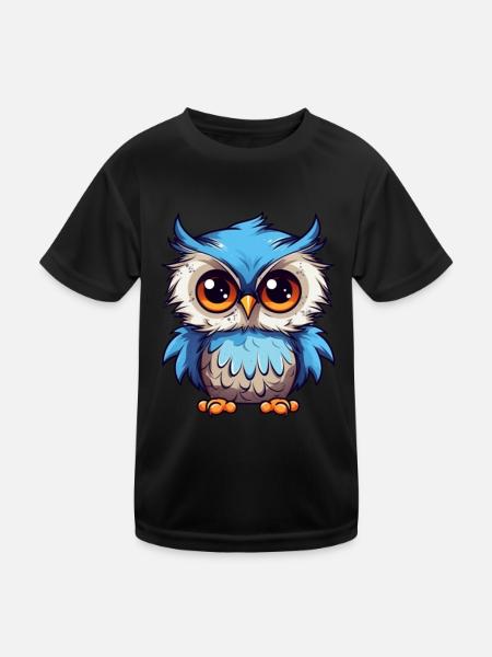 Süße Eule mit großen Kulleraugen - Kinder Funktions-T-Shirt - Schwarz - Vorne