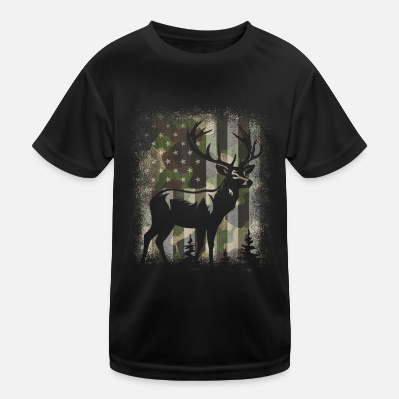 Camo US-Flagge Hirsch Elch Bock Camoflage Jagd Kinder Funktions-T-Shirt