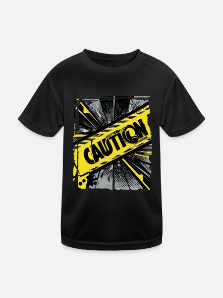 Drôle Tendance Noir Jaune Avertissement Ruban Avertissement - T-shirt sport Enfant - noir - Devant