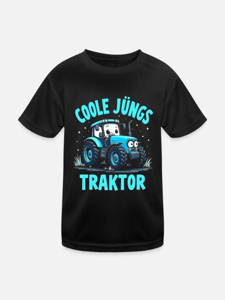 Coole Jungs fahren Traktor - Kinder Funktions-T-Shirt - Schwarz