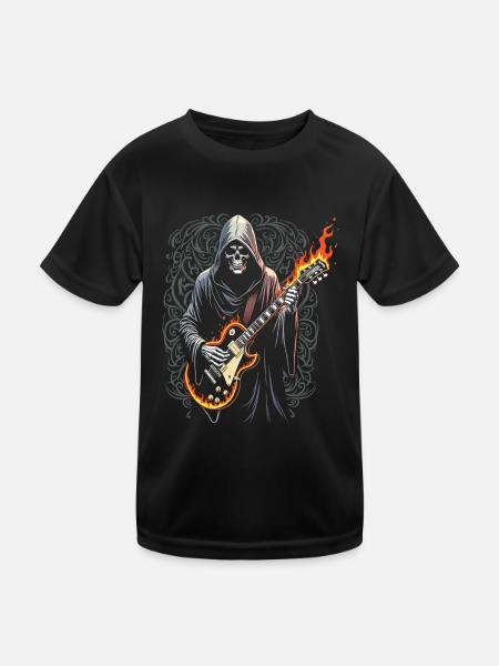 Grim Reaper with Guitar - Rock Style - Kids Functional T-Shirt - black - Front