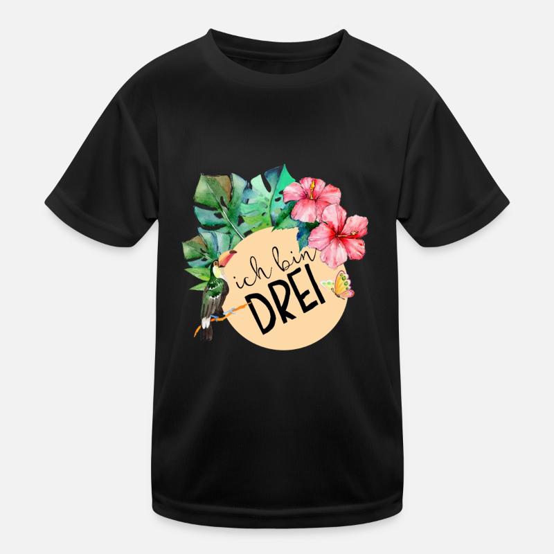3. Geburtstag, dritter drei Dschungel Blumen Kinder Funktions-T-Shirt