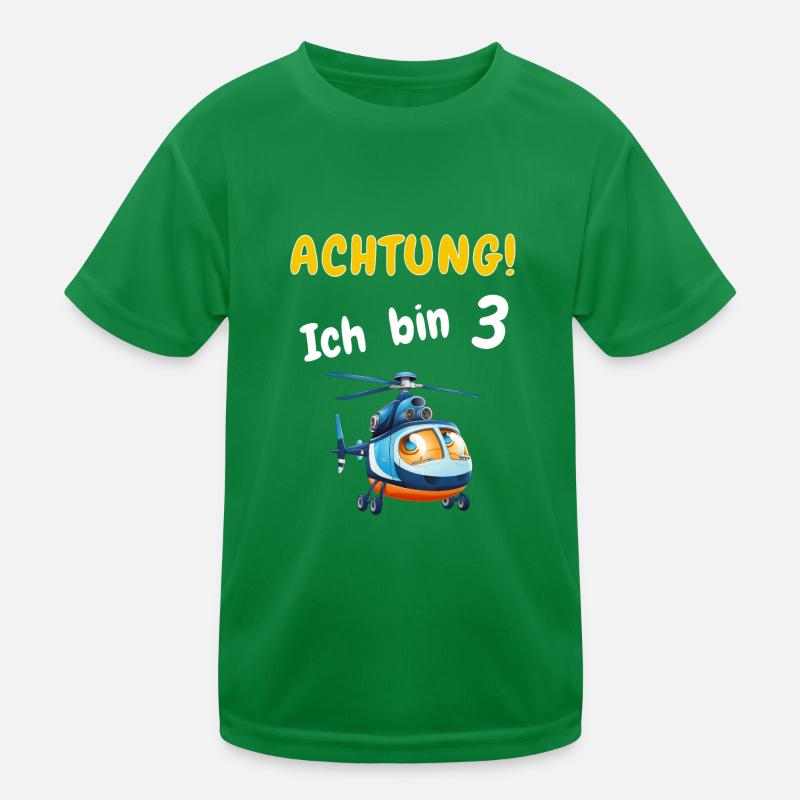 Achtung! Ich bin 3 Hubschrauber Geburtstagsshirt Kinder Funktions-T-Shirt