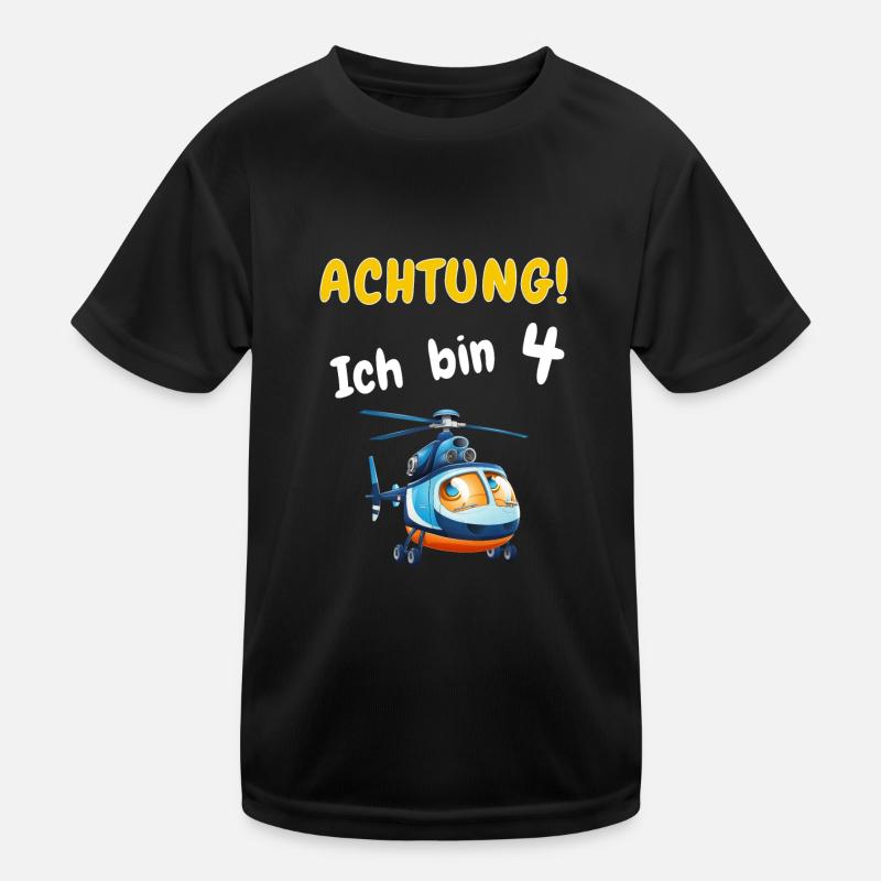 Achtung! Ich bin 4 Hubschrauber Geburtstagsshirt Kinder Funktions-T-Shirt