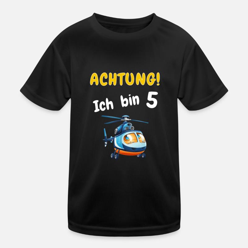 Achtung! Ich bin 5 Hubschrauber Geburtstagsshirt Kinder Funktions-T-Shirt