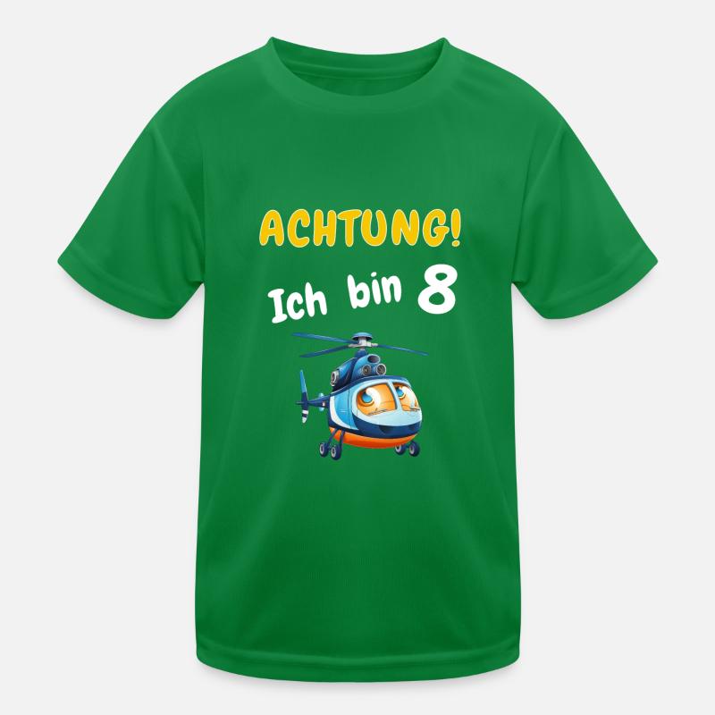 Achtung! Ich bin 8 Hubschrauber Geburtstagsshirt Kinder Funktions-T-Shirt