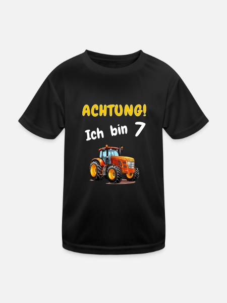 Achtung! Ich bin 7 Traktor Geburtstagsshirt 7 Jahr - Kinder Funktions-T-Shirt - Schwarz - Vorne