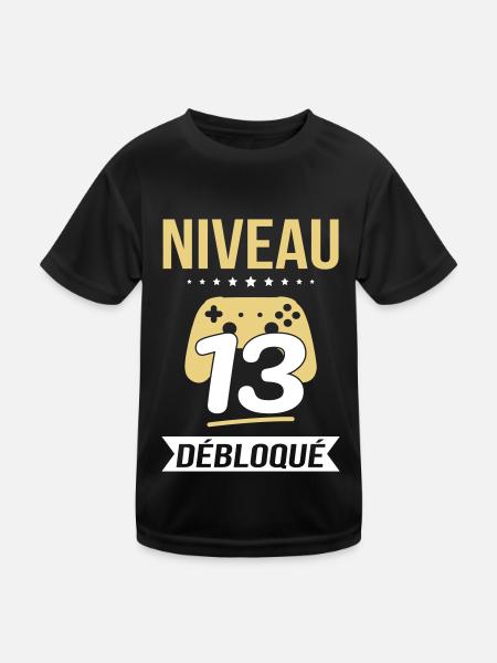 Anniversaire 13 ans - Niveau 13 débloqué - Gamer - T-shirt sport Enfant - noir - Devant