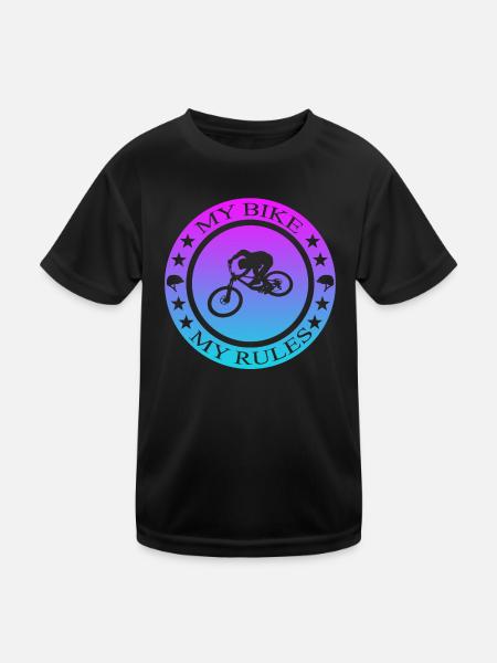 Biken, My Bike My Rules, Fahrrad - Kinder Funktions-T-Shirt - Schwarz - Vorne