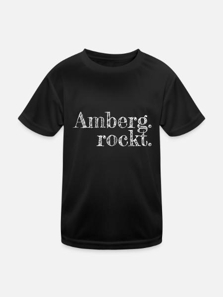 Amberg rockt - Textdesign mit Stadtnamen - Kinder Funktions-T-Shirt - Schwarz - Vorne