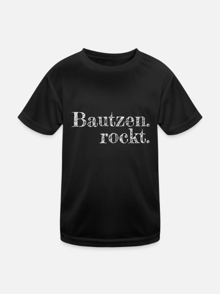 Bautzen rockt - Textdesign mit Stadtnamen - Kinder Funktions-T-Shirt - Schwarz - Vorne
