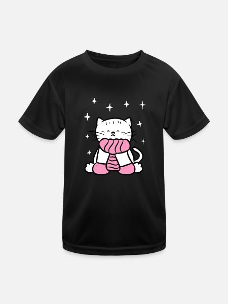 Mignon chat avec foulard amoureux des chats d’hiver - T-shirt sport Enfant - noir - Devant