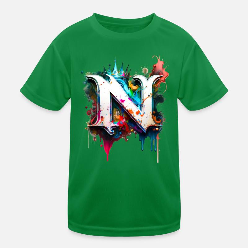 Graffiti Buchstabe N mit 👑 Kinder Funktions-T-Shirt